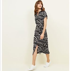 New Look Black Zebra Print Midi Shirt Dress